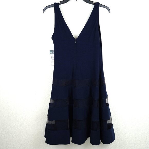 NWT Lauren Ralph Lauren Navy Sleeveless Lace Panel Fit & Flare Dress‎  Size 10P - Picture 6 of 11